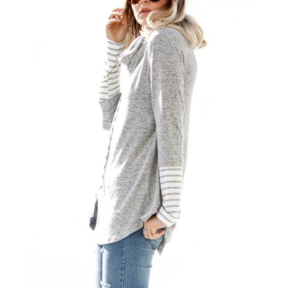 Grey Layered Cowl Neck Top - Picture 3 of 4